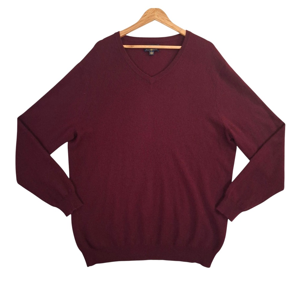 Club Room Mens Burgundy 100% Cashmere V-Neck Sweater XL 2-Ply Knit Pullover